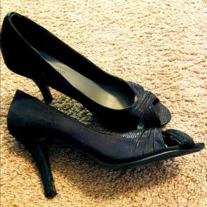 Satin “Alligator skin” Peep toe heels